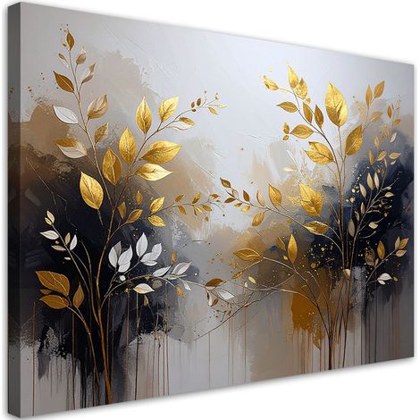 Bild auf Leinwand Abstrakte Blätter Zweige grün gold 30x20 (1/5)