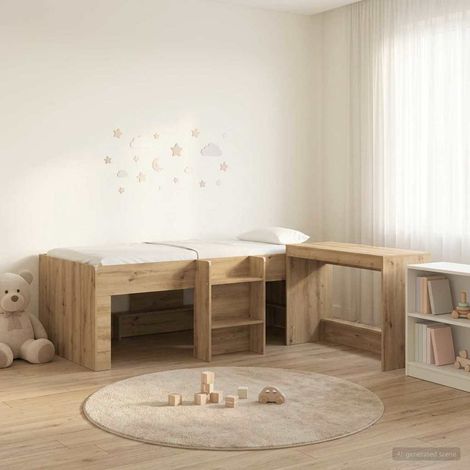 vidaXL Lit haut pour enfants avec bureau 2 pc Chêne artisanal (1/5)