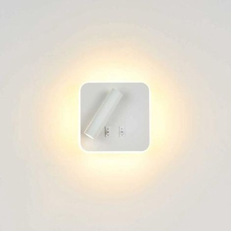 Lampe de chevet carrée à LED blanche, applique murale pivotante avec interrupteur, lumière chaude pour chambre, bureau, etc. Convient pour (1/5)