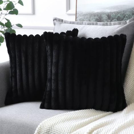CCYKXALot de 2 Taies d'oreiller Velours Peluche, Taies d'oreiller Artificielle Douce Fourrure Housse de Coussin Décoration pour Chambre Lit (45x45cm, Noir) (1/5)