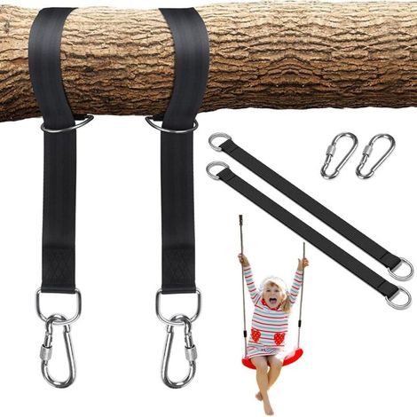 50cm25mm,Ceinture de Hamac, avec Mousquetons et Anneaux en D, Sangle Balancoire Arbre, Kit de Sangles de Suspension d'arbre à Corde Pivotante Robuste, pour Camping Balancoire de Jardin (1/5)