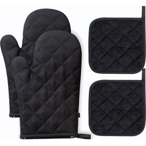de gants cuisine et maniques extra épais résistant aux hautes températures noir. Ensemble 4 coton (1/5)