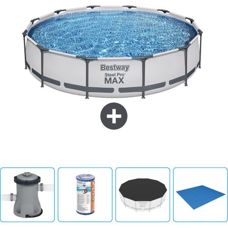 Piscine Bestway Ronde Steel Pro MAX - 366 x 76 cm - Grise - Comprend des Accessoires CB52 (1/4)