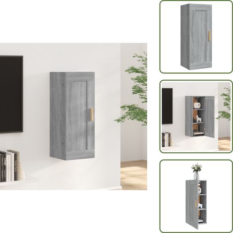Wandschrank Grau Sonoma 35x34x90 cm Holzwerkstoff - Wand Regal - Holzschrank - Aufbewahrungsregale - Grau Sonoma - Wohnzimmer Möbel (1/5)
