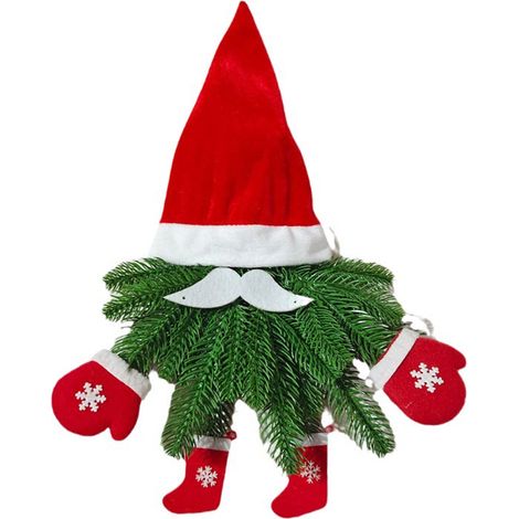 Guirlande De Pin Artificielle - Couronne De Noël En Forme De Père Noël Sans Visage - Décoration Porte Mur Cheminée Escalier - 46 X 35 Cm - 1 Pièce (1/5)