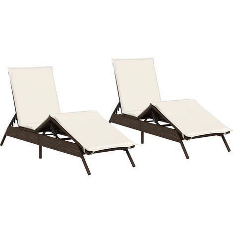 Maison Exclusive - Sonnenliegen mit Auflagen 2 Stk. Braun Poly Ra