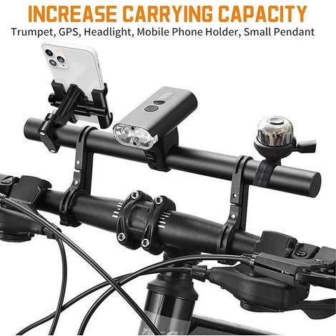 Rallonge Guidon Vélo 30cm avec 2 Supports Serrage et 1 Clé Hexagonale, Extension Guidon Universelle en Aluminium 2,5 à 3,2 cm pour Lampe, Compteur Vitesse, GPS, Support de Téléphone, Caméra d'Action (1/4)