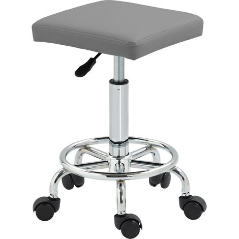 Tabouret rotatif réglable rembourré repose-pieds roues 34x34x50-66 cm Gris