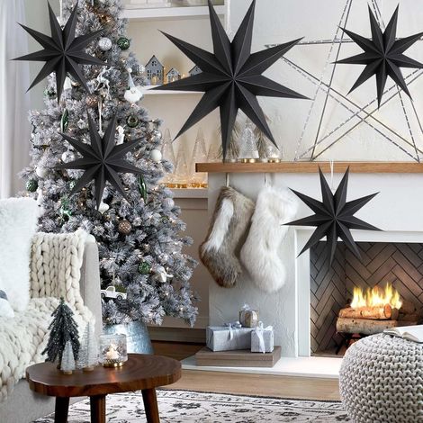 Pack of 5 Christmas Decorations, Paper Stars for Hanging, Christmas Lights Window Luminous Stars, White Card Window Decoration Christmas for Home Photo Walls (Black) (1/5)