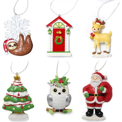 Lot de 6 pendentifs de Noël en résine, décorations à suspendre pour sapin de Noël (Père Noël et renne), cadeau idéal pour les fêtes.