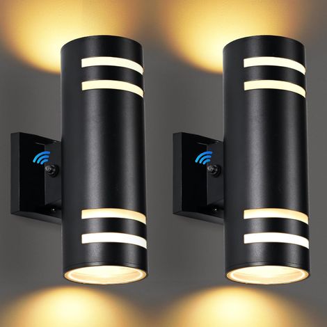 Set aus 2 Wandleuchten, moderne Außenwandleuchte mit LED-Beleuchtung, runde schwarze Leuchte für die Veranda, Wandmontage, Beleuchtung von oben und unten.