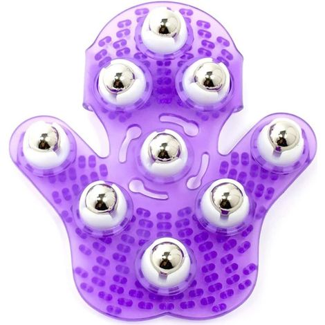 Gant de massage en forme de paume avec 9 rouleaux de massage à 360 degrés pour soulager le stress (violet) (1/5)