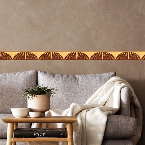 Frise décorative adhésive, motif africain rouge, sur fond jaune, tendance, exotique, 9 cm X 300 cm (1/5)