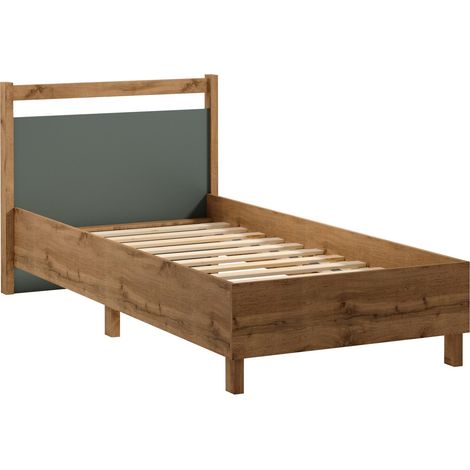 Cama Venmelu 107, Roble wotan + Verde, Individuales, 90x200, Madera, Aglomerado laminado, Somieres, 102x208x92cm (1/2)