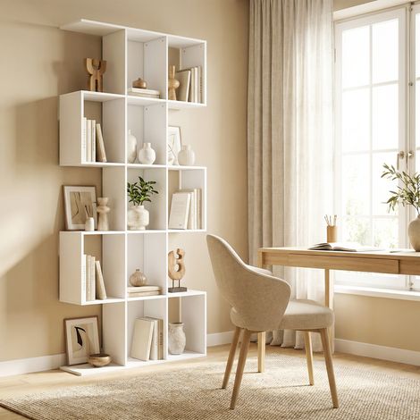 Bibliothèque en forme de S à 5 niveaux pour salon, chambre, bureau, 80 x 24 x 200 cm, blanche (1/5)
