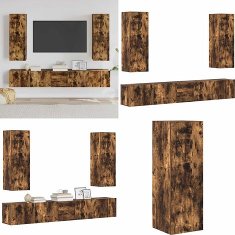 Ensemble de meubles TV 5 pcs Chêne fumé Bois d'ingénierie - Meuble Tv - Meuble Téléviseur - Étagère Murale - Rangement Mural - Décoration Salon - Home & Living