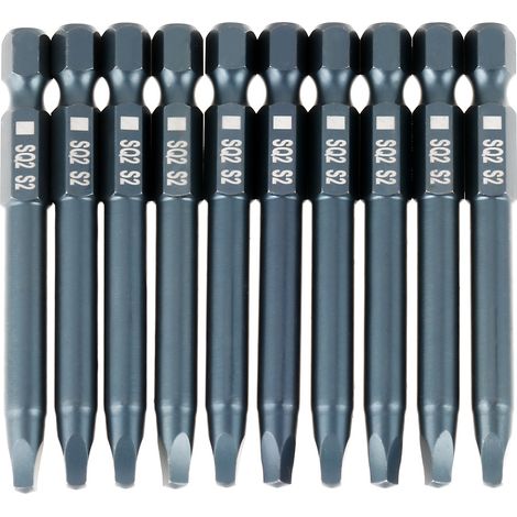10pcs 6.3mm 1/4inch Hex Shank 65mm S2 Alloy Steel  Square Head Screwdriver Bits Set