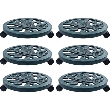 Set di 6 carrelli per piante con ruote piroettanti 38 x 7,5 cm in plastica verde 020045945