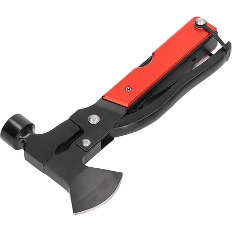 Kit de survie multifonction 12-en-1 : marteau, hache, couteau, pinces en acier inoxydable, outil pliable avec verrouillage sécurité, équipement de camping portable pour bricolage et extérieur. (1/5)
