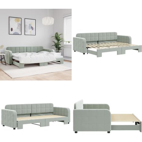Tagesbett Ausziehbar Hellgrau 80x200 cm Samt - Samtsofa - Schlafcouch - Gästebett - Klappsitzgelegenheit - Wohnzimmermöbel - Home & Living (1/5)
