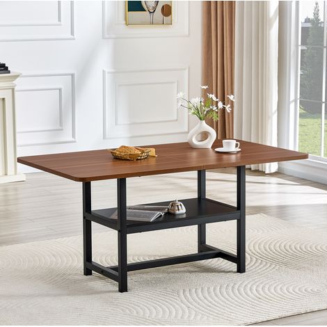 Mesa de comedor rectangular 160 x 90 x 76 cm, para 4-6 personas, negro y nogal HAVRYA (1/5)