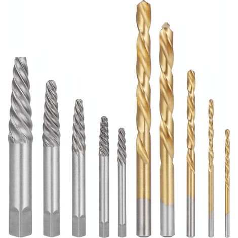 10er Set Schraubenausdreher mit Kobalt-Bohrern, Linkshänder-Metallauszieher, Linkshänder-Bohrer-Set für beschädigte Schrauben, HSS-Bohrer, Titan nitriert (1/5)