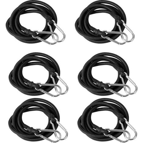 Lot de 6 sangles en caoutchouc avec mousqueton, 2 x 50 cm / 2 x 100 cm / 2 x 150 cm. Sangles en caoutchouc robustes pour sécuriser les bagages.