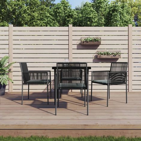5 pcs Ensemble à dîner de jardin, Meubles à dîner de jardin, Table et Chaises à Manger coussins noir rotin et acier MKPO63224 (1/5)