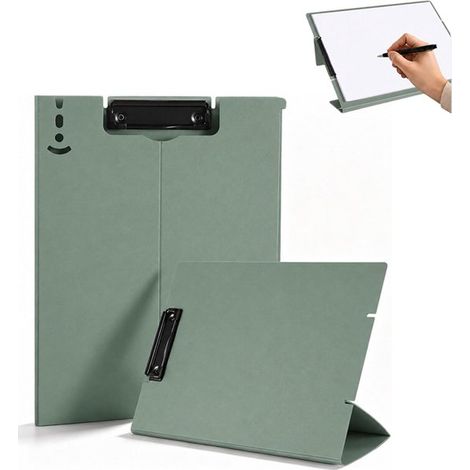 Lot de 2 - Porte-documents A4 - Porte-documents pliable A4 - Tableau d'écriture avec pince - Porte-documents portable pour bureau (jusqu'à 130 feuilles) - Vert - Idéal pour les cours et les devoirs -  (1/5)