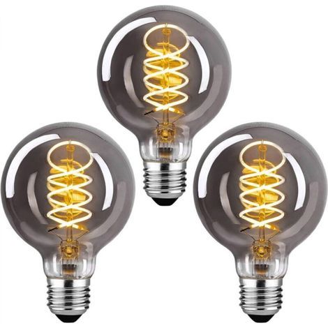 [JAMAIS UTILISÉ] Ampoule LED E27 Vintage, Ampoule E27 Vintage Dimmable 4W G95Ampoule Vintage E27 Blanc Chaud 2700K, Ampoule LED Vintage Idéal Pour Suspension, Lampe de Table, Applique - Enfumé - 3 paq (1/4)