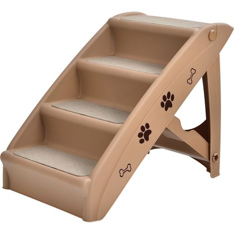 Escalier pour chien pliant 64 x 39 x 49 cm charge 60 kg accès facile design moderne en PP café