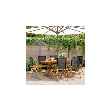 Chaises inclinables de jardin lot de 6 noir rotin bois massif (1/5)