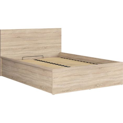 Lit adule 140x200 Lit coffre 2 places avec sommier et rangement, coloris chêne Sonoma - Longueur 204,5 x Profondeur 149 x Hauteur 95/40,5 cm (1/4)