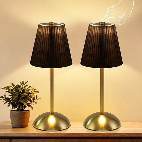 GBLY Tischlampe Kabellos 2er Set Akku Touch Dimmbar 3 Farbtemperaturen USB Stoff Schwarz Für Schlafzimmer Esszimmer