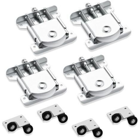 Lot de 4 roulettes pour meubles et armoires - Galvanisées avec double ressort - Roulettes silencieuses pour portes coulissantes et rails de porte coulissante