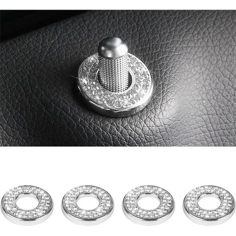 4 PCS Accessoires De Serrure Porte Voiture, Cristal Boulon Tirer Tige Voiture Porte Serrure Couverture Autocollants, Serrure Porte Intérieure De Voiture Pour Femmes Et Filles Blanc (1/5)