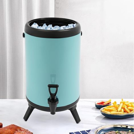 Fût isotherme en acier inoxydable 10 l - Fontaine d'eau chaude et froide avec robinet - Récipient à boissons isolé - Distributeur de boissons pour café, lait froid, eau, jus - Bleu