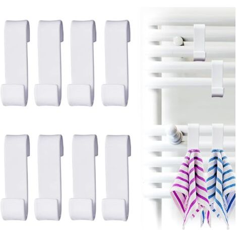 Sollbry 8 Pieces Crochet Radiateur Rond,Crochet pour Radiateur Salle de Bain,Crochet Radiateur Seche Serviette,Crochet Porte Serviette pour Tablette Radiateur,pour Tous les Radiateurs Standards,Blanc (1/5)