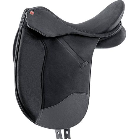 18", Noir: Selle de dressage Livorno en daim polyuréthane avec bandeau interchangeable (1/5)