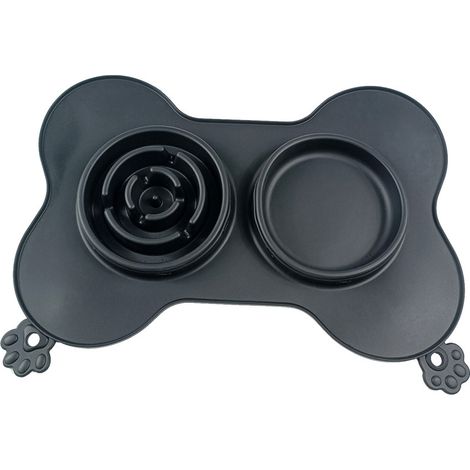 Gamelle pour Chien Double Gamelle Gamelle pour Chat Bol de Nourriture Lente Portable Antidérapant Pliable Silicone Pet Water Bowl Gamelle de Nourriture Fond (Noir) (1/5)