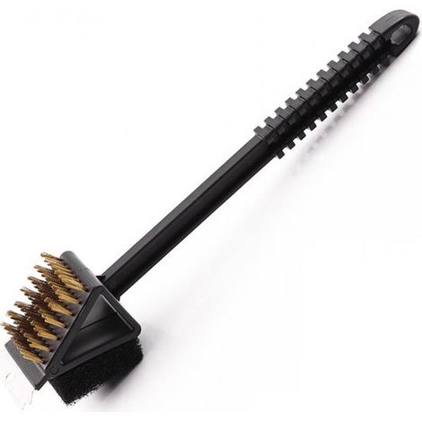 Brosse de nettoyage 3 en 1 pour barbecue - Noir - Grattoir en acier inoxydable - Grattoir pour barbecue - Brosse pour barbecue - Brosse pour gril - 37 cm (1/5)