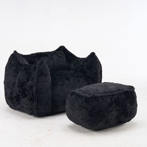 GagaFauteuil pouf géant en fausse fourrure, noir (1/5)
