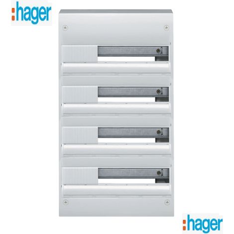 Hager – GD418 – Coffret électrique nu 4 rangées de 18 modules – IP30 – IK05 – Bornier de terre inclus – Compatible avec porte GP418P