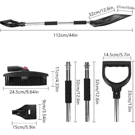 Retractable Snow Shovel Kit with Ice Scraper and Snow Brush for Ice, Snow, Car with Storage Bag and Gloves (Black) (1/3)