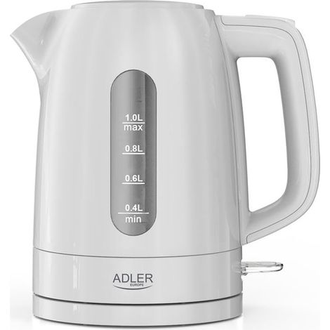 ADLER EUROPE AD BOUILLOIRE 1380 W, 1,0 L, 2200 W, EN PLASTIQUE, PROTECTION CONTRE LE FONCTIONNEMENT À SEC, BLANC AD 1380W