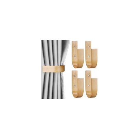 Lot de 4 embrasses de rideaux en bois de hêtre Fixation murale 14 cm x 9 cm x 1 cm Pour rideaux lourds et styles décoratifs variés (1/5)