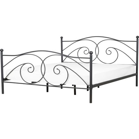 Letto in Metallo Nero a Doghe con Decorazioni Sinuose 160 x 200 cm Dinard (1/5)