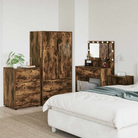 Armoire de rangement 3 tiroirs en bois d’ingénierie chêne fumé 60 x 48 x 81 cm - PANGIVO (1/5)