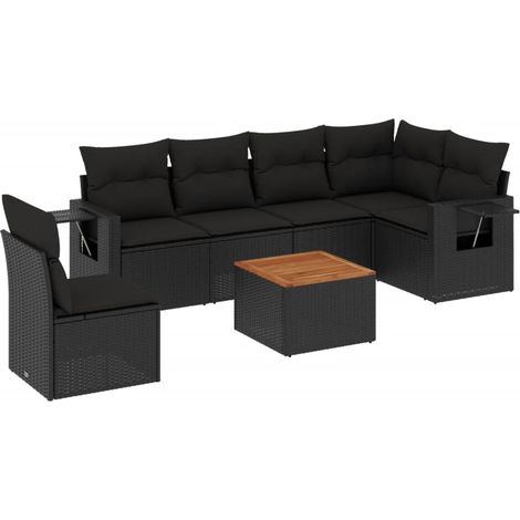 Set Divani da Giardino con Cuscini 7pz Nero Polyrattan vidaXL (1/3)