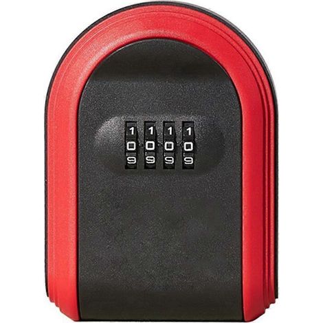 Coffre-fort à clés étanche à combinaison 4 chiffres, noir et rouge-- (1/5)